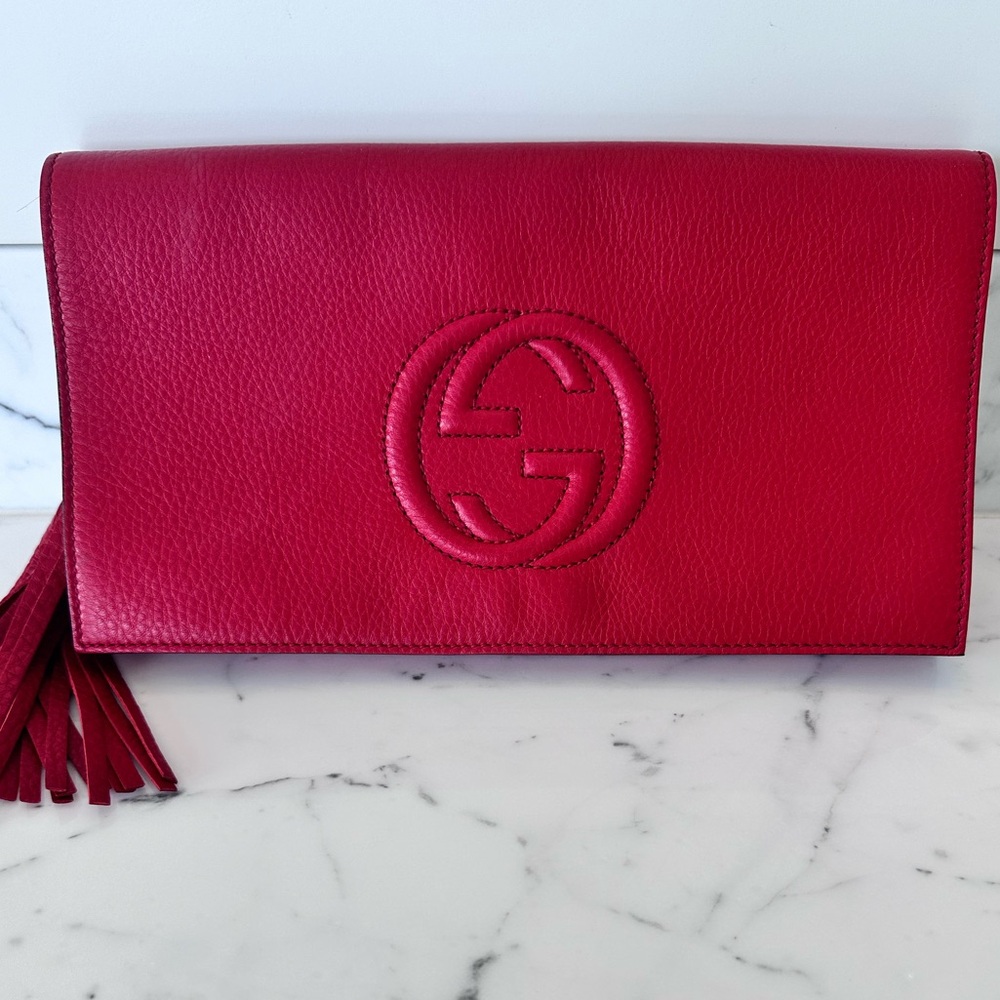 Gucci Red Leather Clutch Bag